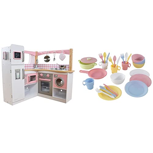 KidKraft Cocina de Juguete de Madera para niños con Accesorios + Set de 27 Utensilios de Cocina de Juguete, Multicolore...
